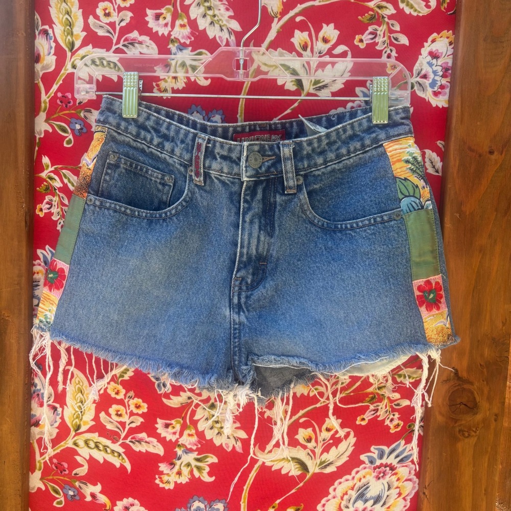 Vintage Patchwork Embellished Denim Cutoff Short Shorts - Picture 10 of 11
